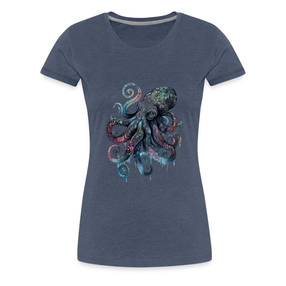 Cooler Wasserfarben Aquarell Oktopus - Frauen Premium T-Shirt - Blau meliert
