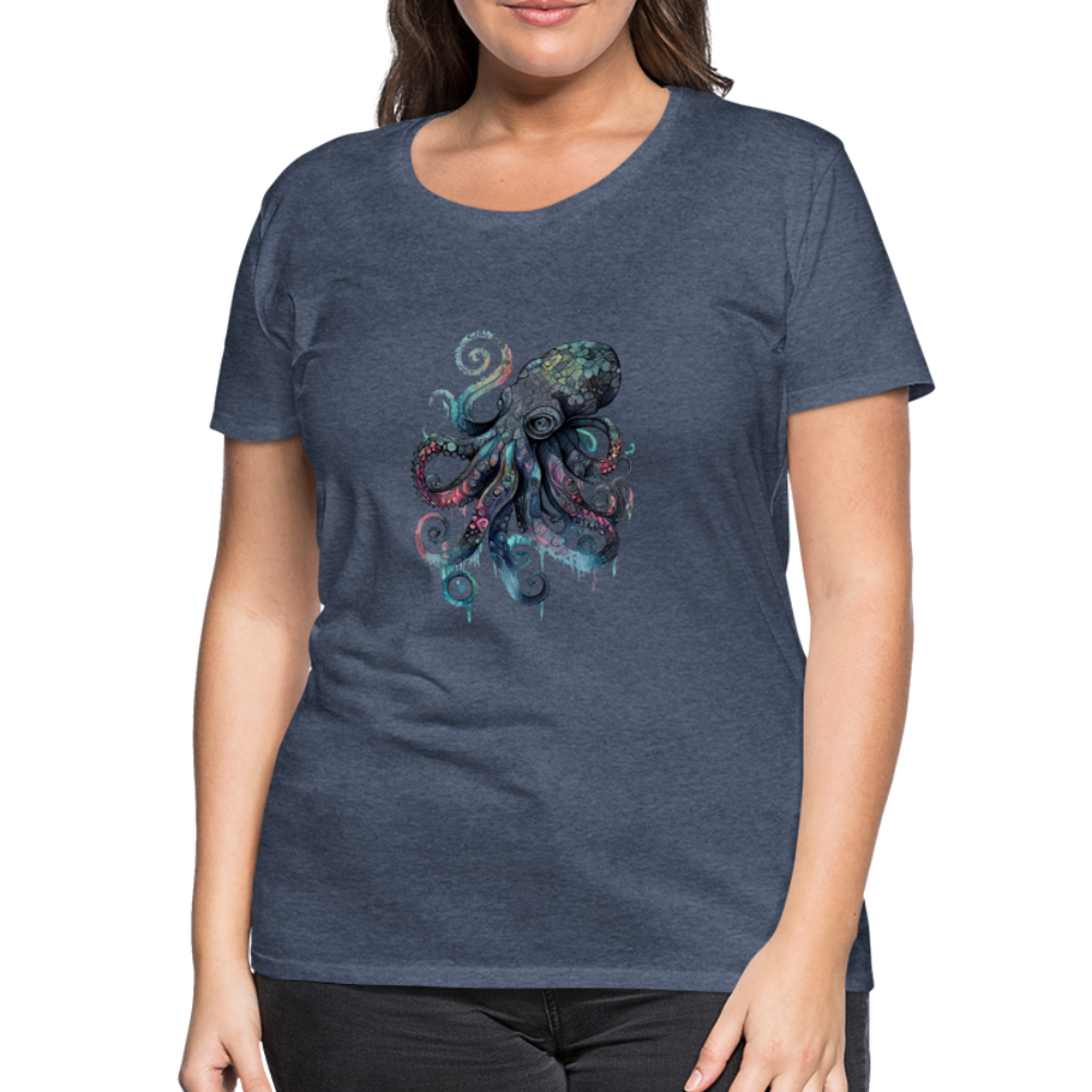 Cooler Wasserfarben Aquarell Oktopus - Frauen Premium T-Shirt - Blau meliert