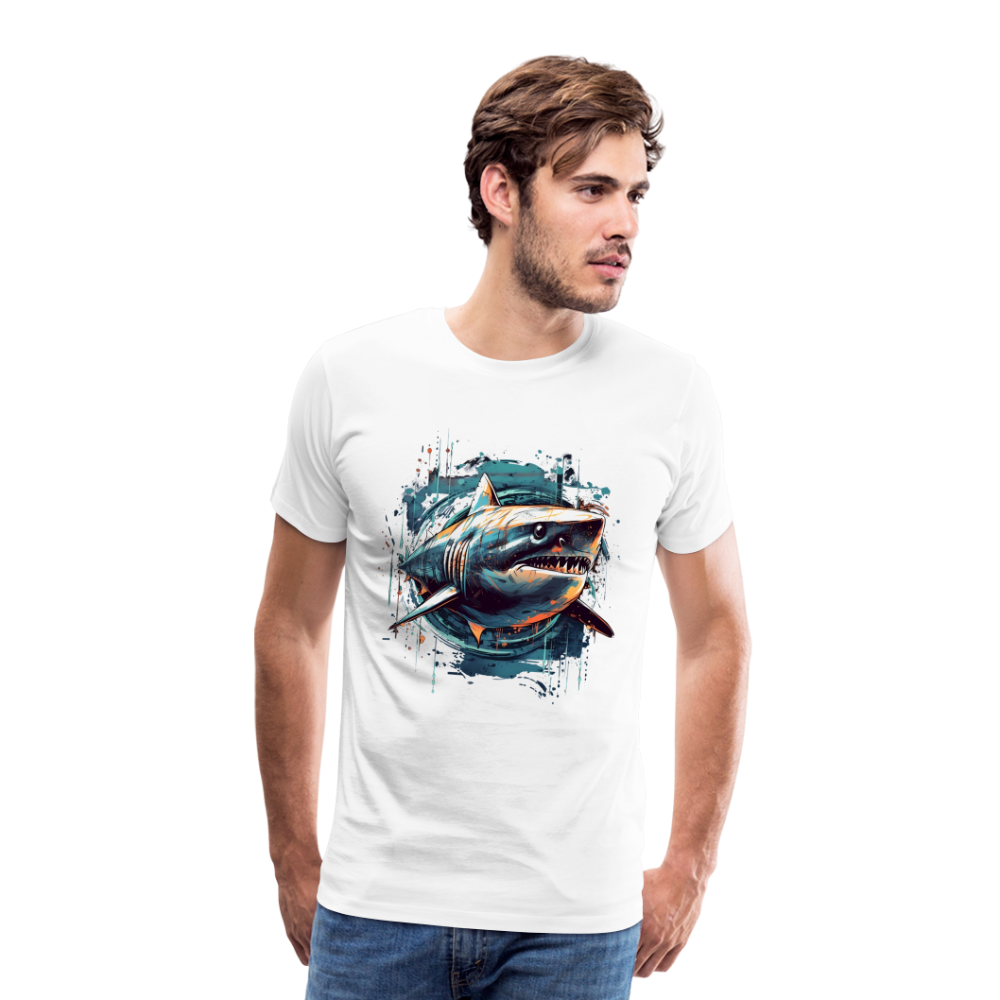Cooler Retro Hai als Ink Art - Männer Premium T-Shirt - Weiß