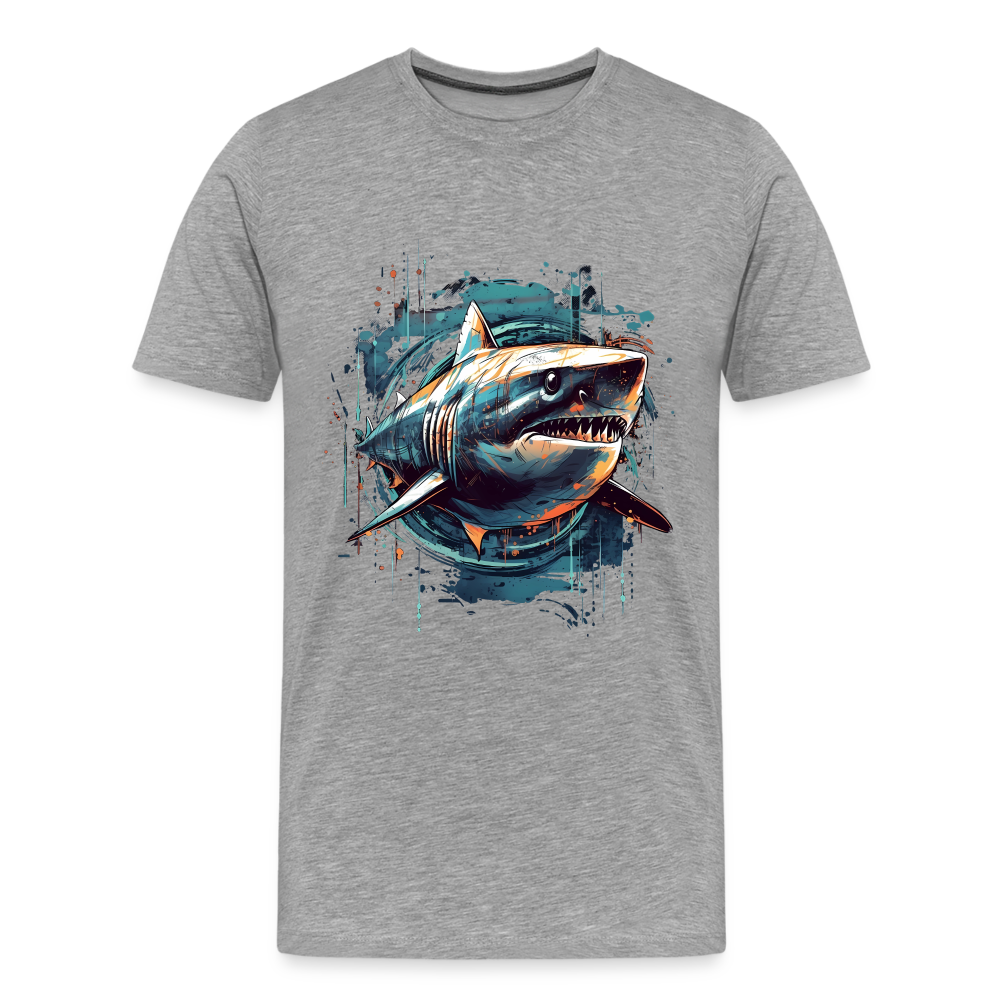 Cooler Retro Hai als Ink Art - Männer Premium T-Shirt - Grau meliert