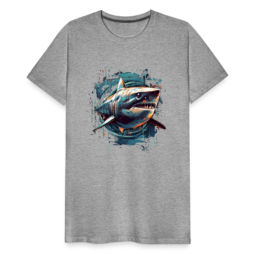 Cooler Retro Hai als Ink Art - Männer Premium T-Shirt - Grau meliert