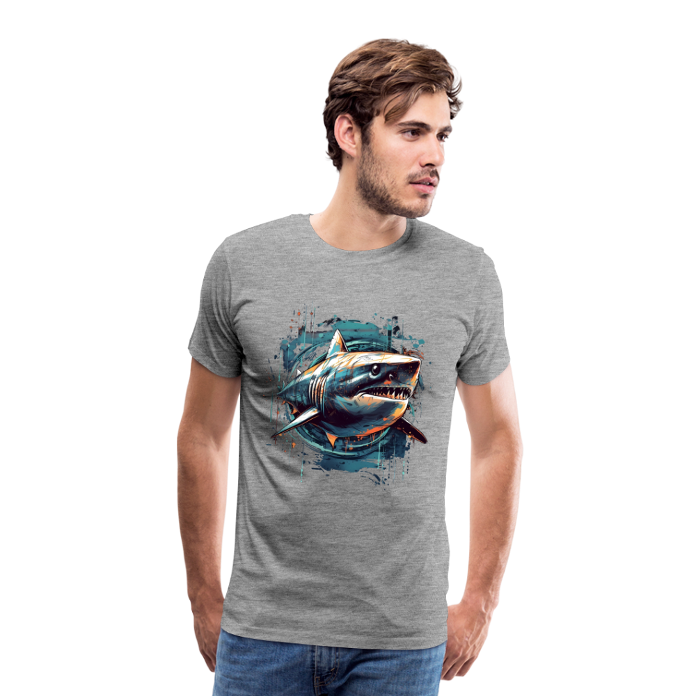 Cooler Retro Hai als Ink Art - Männer Premium T-Shirt - Grau meliert
