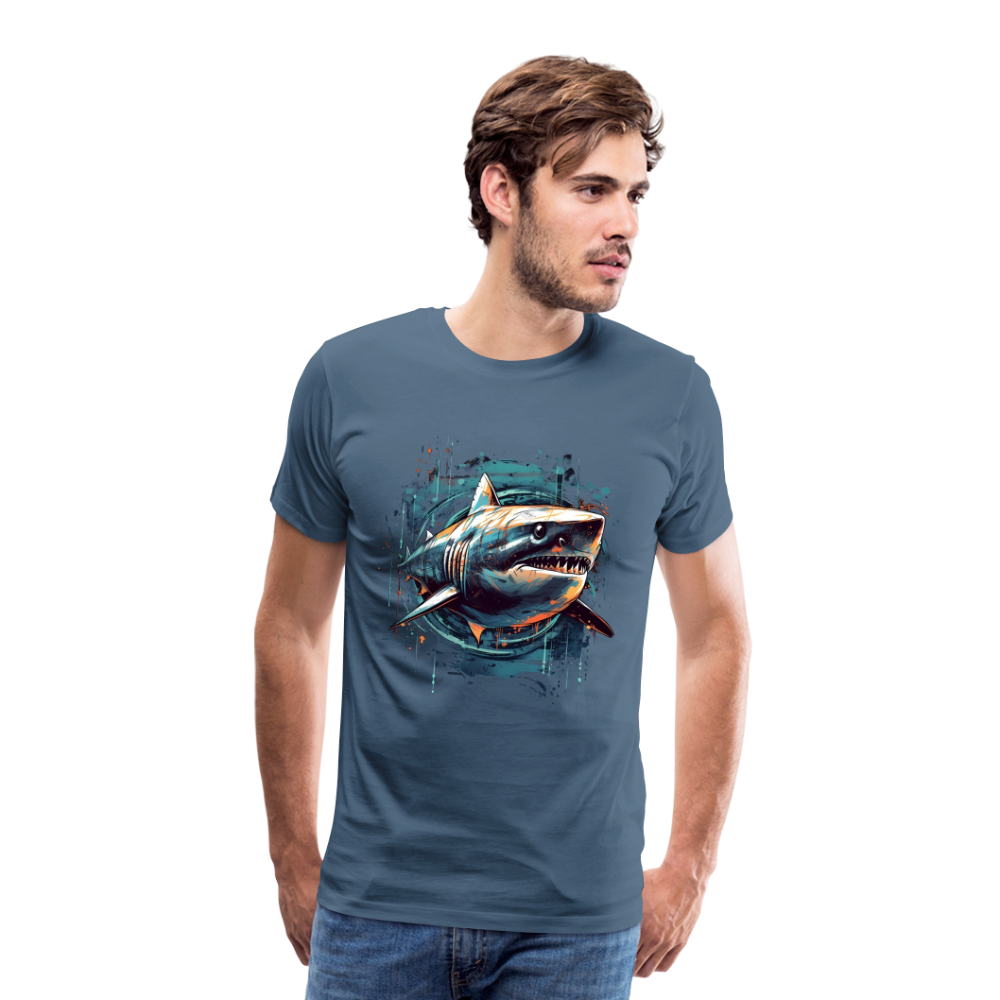 Cooler Retro Hai als Ink Art - Männer Premium T-Shirt - Blaugrau
