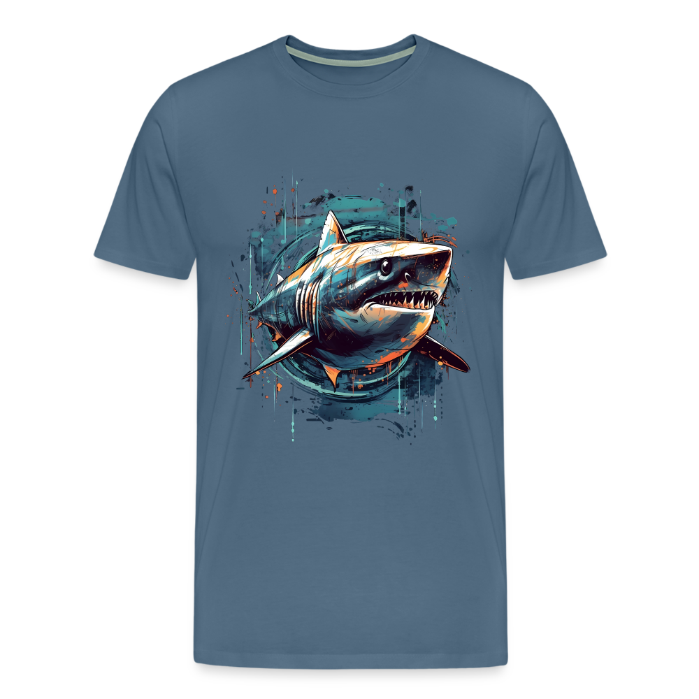 Cooler Retro Hai als Ink Art - Männer Premium T-Shirt - Blaugrau