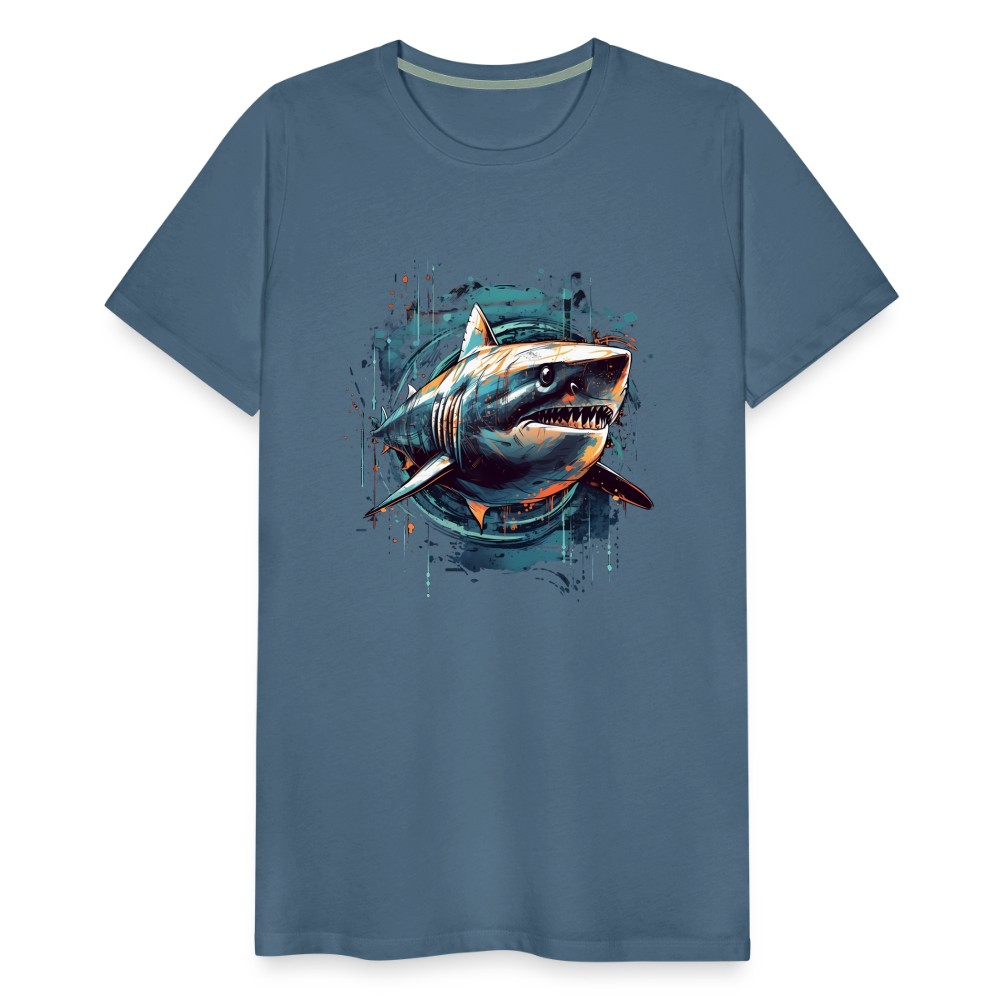Cooler Retro Hai als Ink Art - Männer Premium T-Shirt - Blaugrau
