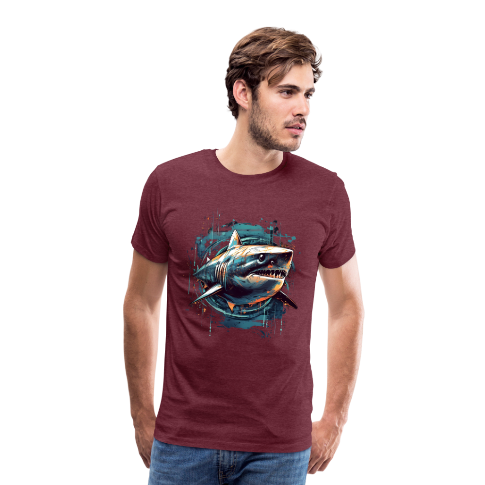 Cooler Retro Hai als Ink Art - Männer Premium T-Shirt - Bordeauxrot meliert