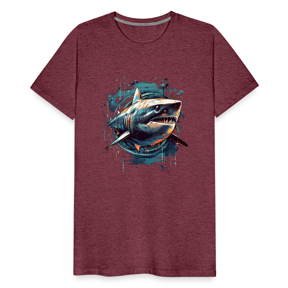 Cooler Retro Hai als Ink Art - Männer Premium T-Shirt - Bordeauxrot meliert