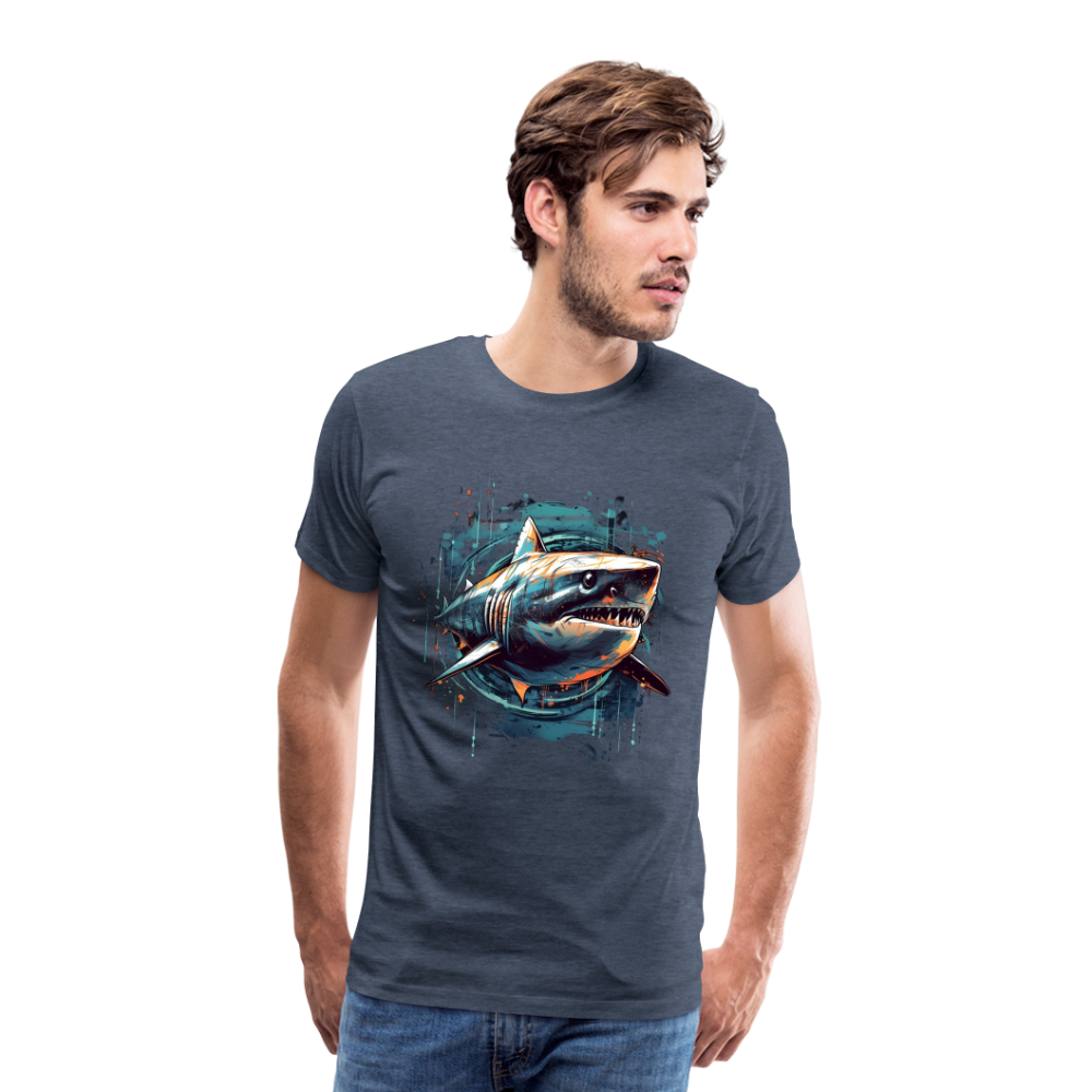 Cooler Retro Hai als Ink Art - Männer Premium T-Shirt - Blau meliert