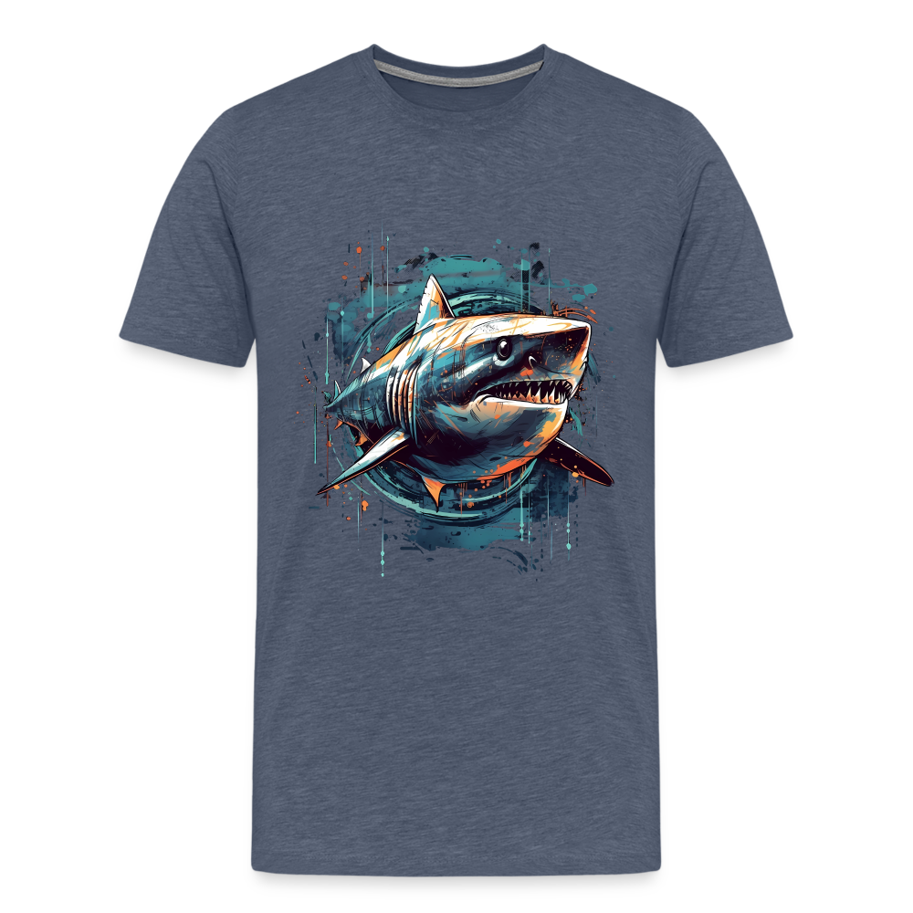 Cooler Retro Hai als Ink Art - Männer Premium T-Shirt - Blau meliert