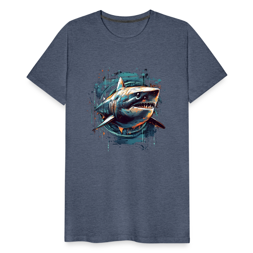 Cooler Retro Hai als Ink Art - Männer Premium T-Shirt - Blau meliert