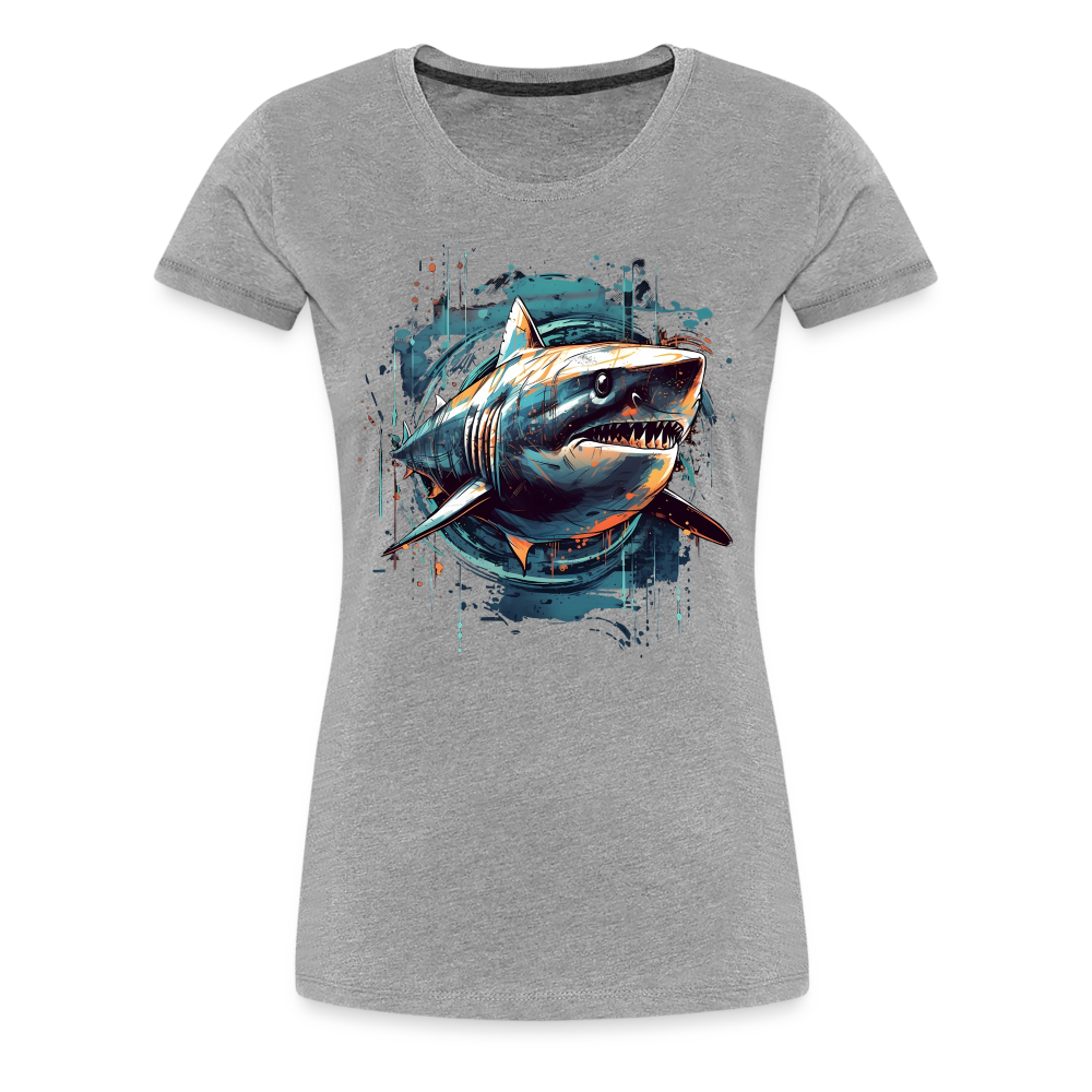 Cooler Retro Hai als Ink Art - Frauen Premium T-Shirt - Grau meliert