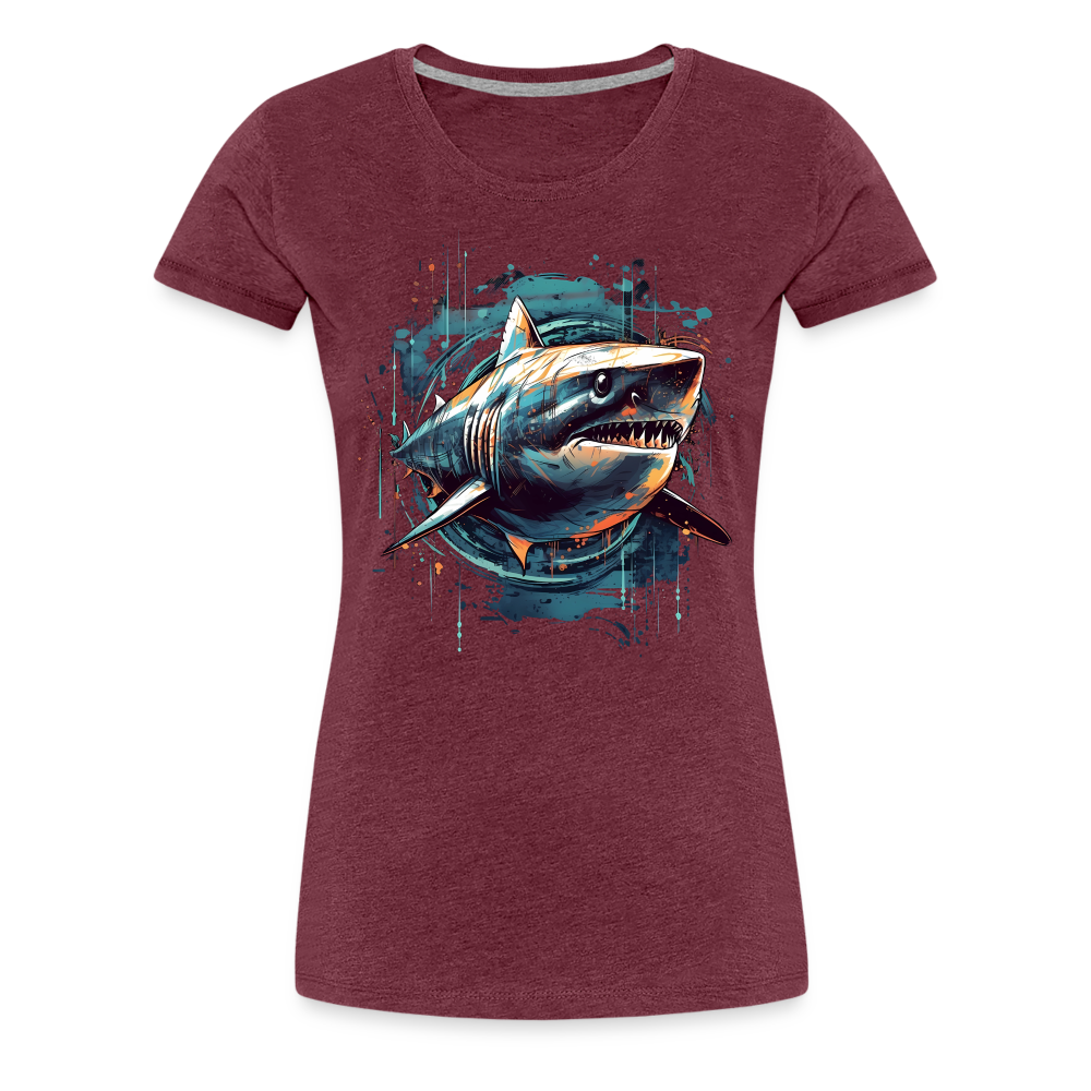 Cooler Retro Hai als Ink Art - Frauen Premium T-Shirt - Bordeauxrot meliert
