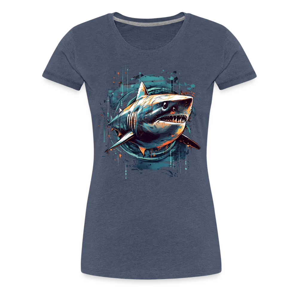 Cooler Retro Hai als Ink Art - Frauen Premium T-Shirt - Blau meliert