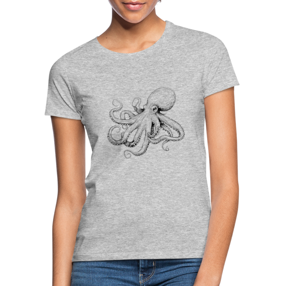 Zarte Oktopus Kraken Illustration in schwarz - Frauen T-Shirt - Grau meliert