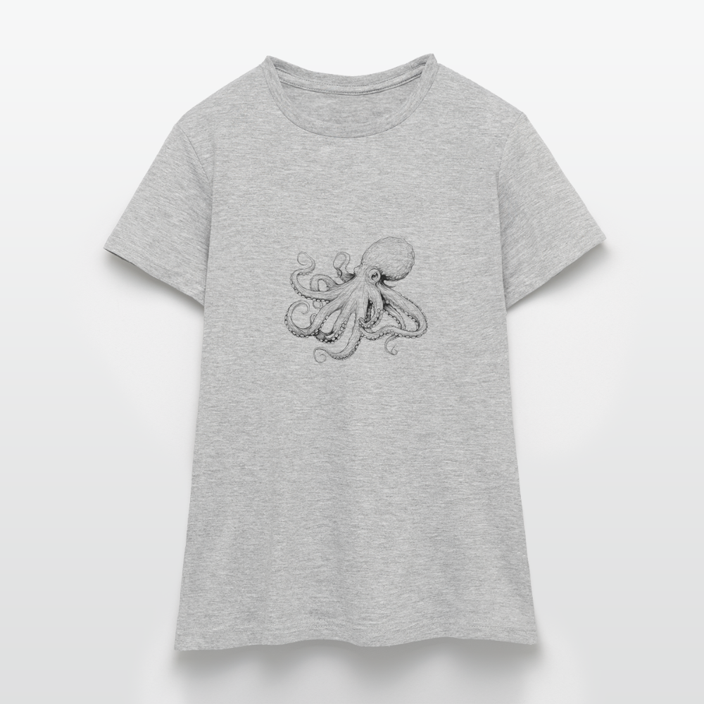 Zarte Oktopus Kraken Illustration in schwarz - Frauen T-Shirt - Grau meliert