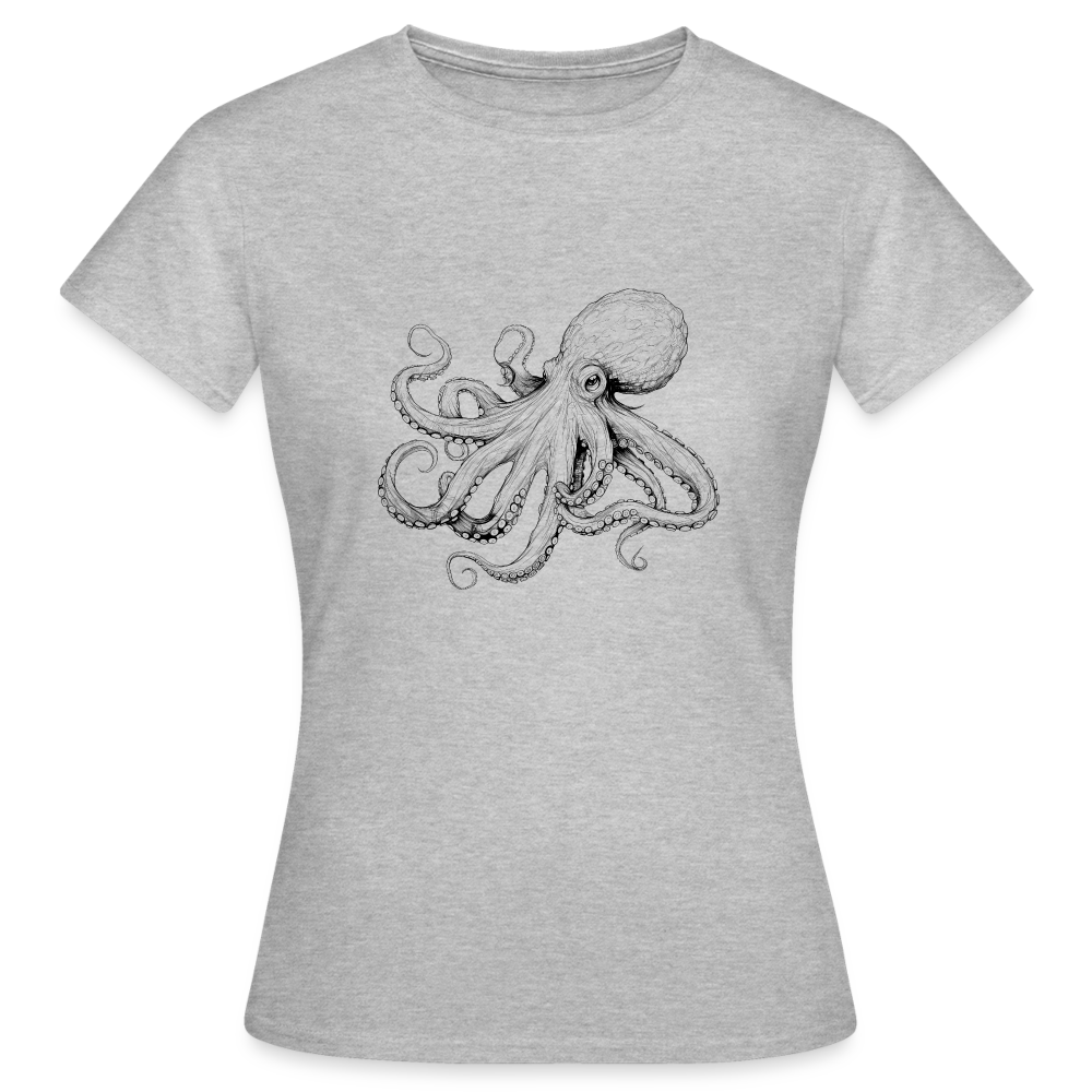 Zarte Oktopus Kraken Illustration in schwarz - Frauen T-Shirt - Grau meliert