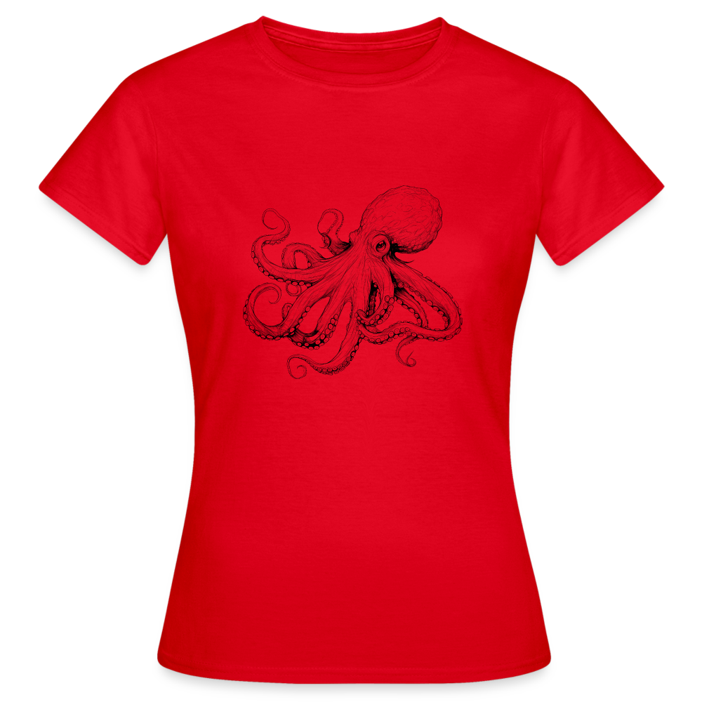 Zarte Oktopus Kraken Illustration in schwarz - Frauen T-Shirt - Rot