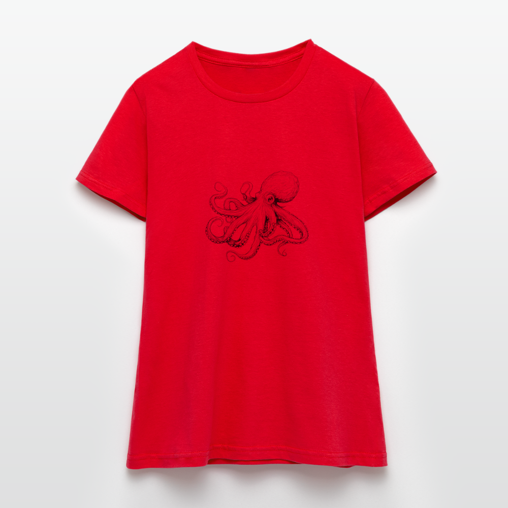 Zarte Oktopus Kraken Illustration in schwarz - Frauen T-Shirt - Rot