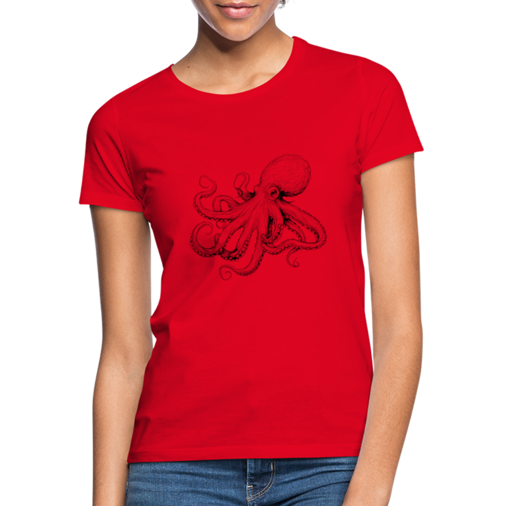 Zarte Oktopus Kraken Illustration in schwarz - Frauen T-Shirt - Rot