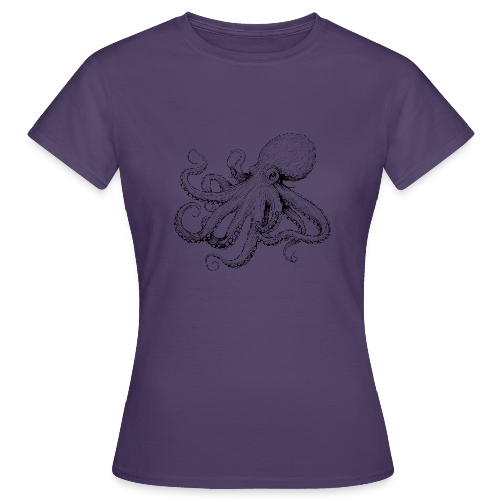 Zarte Oktopus Kraken Illustration in schwarz - Frauen T-Shirt - Dunkellila