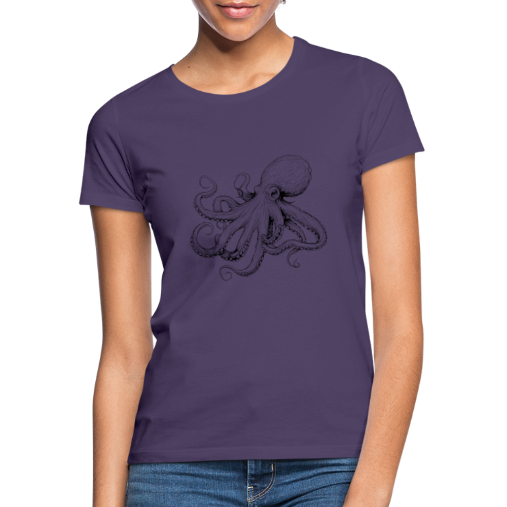Zarte Oktopus Kraken Illustration in schwarz - Frauen T-Shirt - Dunkellila