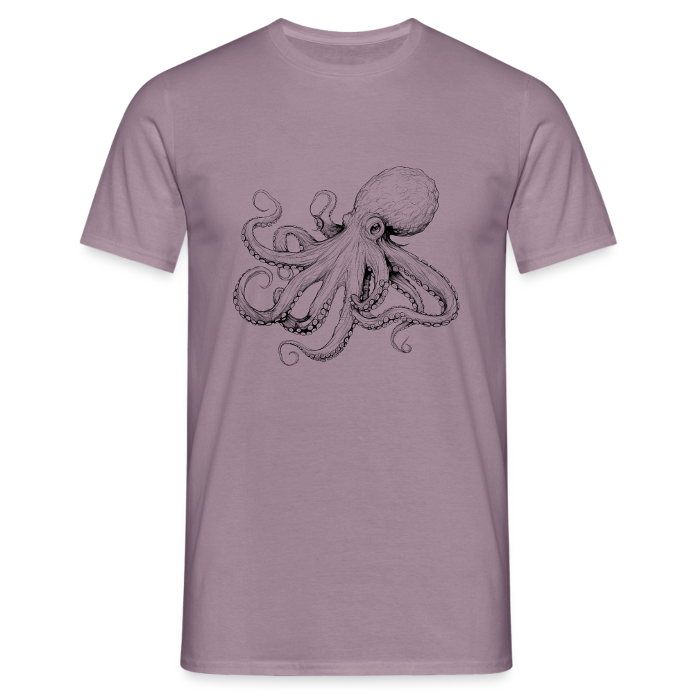Zarte Oktopus Kraken Illustration in schwarz - Männer T-Shirt - Lilagrau