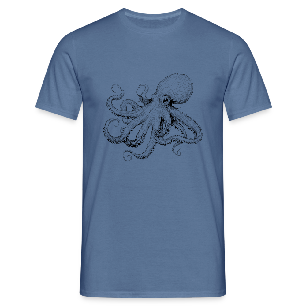 Zarte Oktopus Kraken Illustration in schwarz - Männer T-Shirt - Taubenblau
