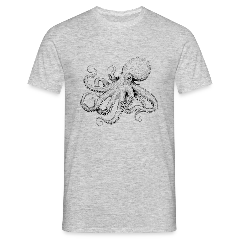 Zarte Oktopus Kraken Illustration in schwarz - Männer T-Shirt - Grau meliert
