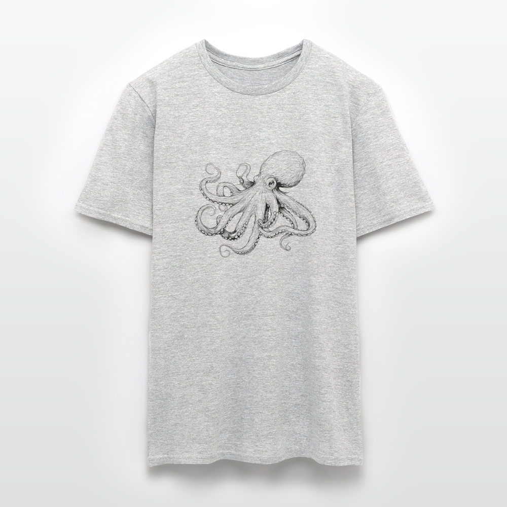Zarte Oktopus Kraken Illustration in schwarz - Männer T-Shirt - Grau meliert
