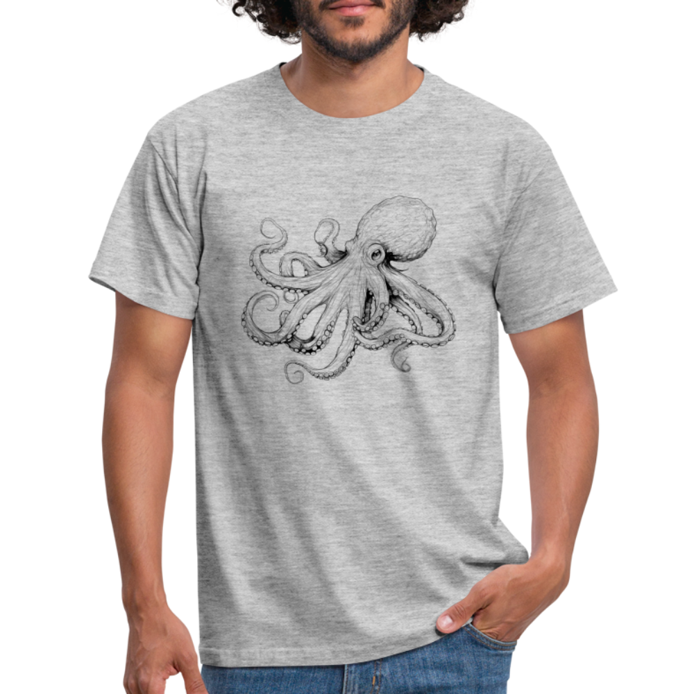Zarte Oktopus Kraken Illustration in schwarz - Männer T-Shirt - Grau meliert