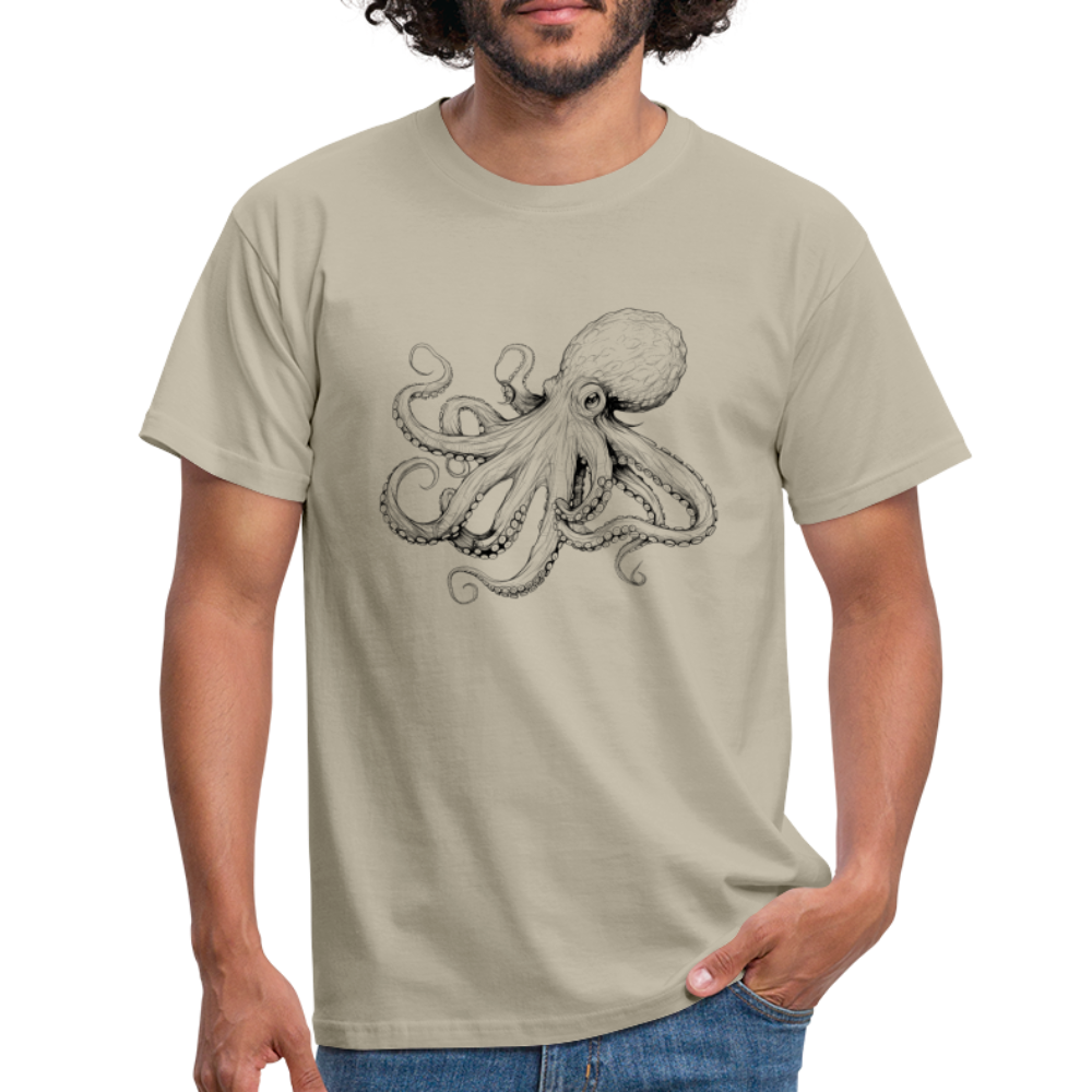 Zarte Oktopus Kraken Illustration in schwarz - Männer T-Shirt - Sandbeige
