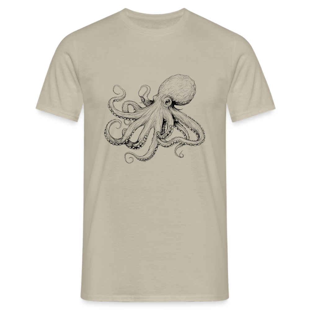 Zarte Oktopus Kraken Illustration in schwarz - Männer T-Shirt - Sandbeige