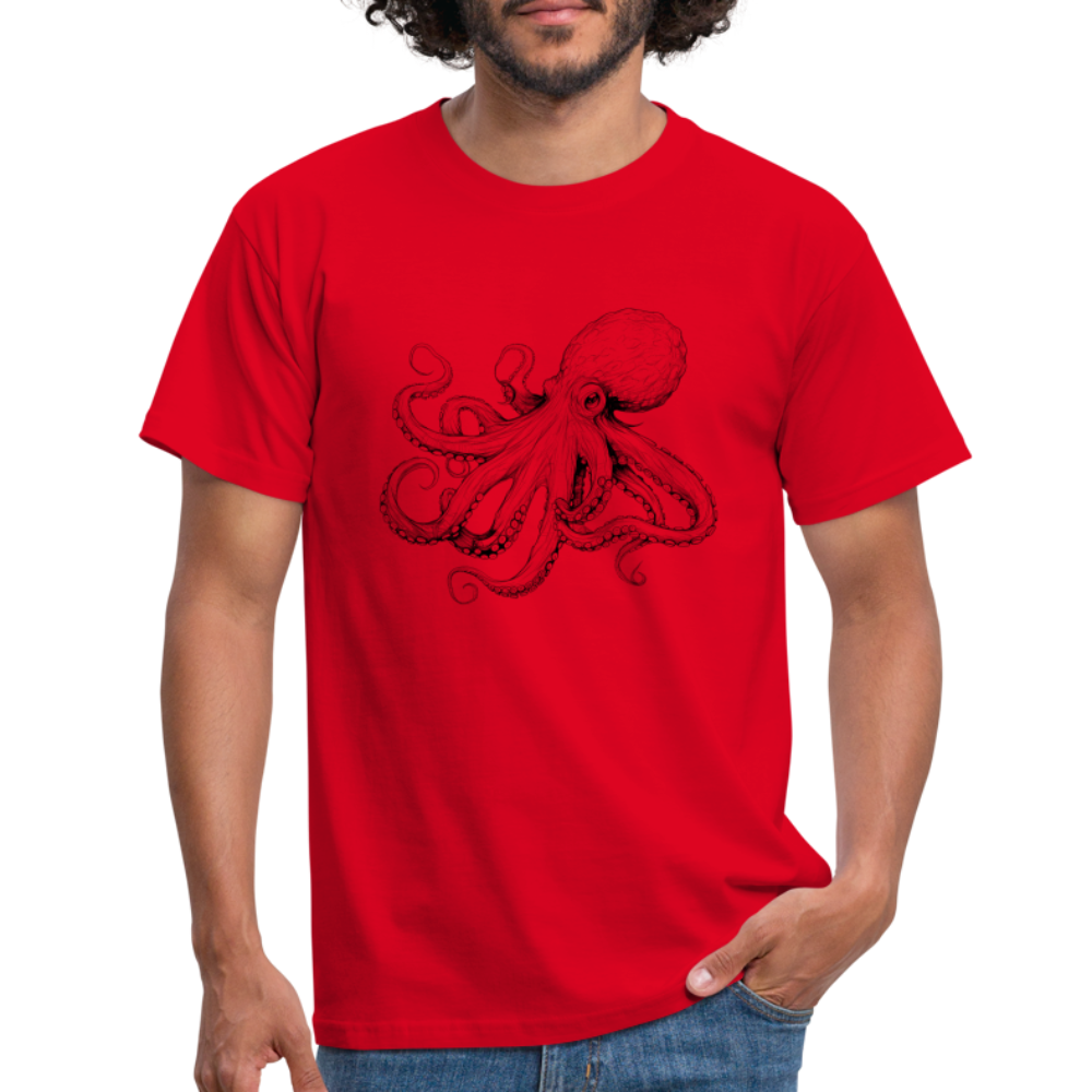 Zarte Oktopus Kraken Illustration in schwarz - Männer T-Shirt - Rot