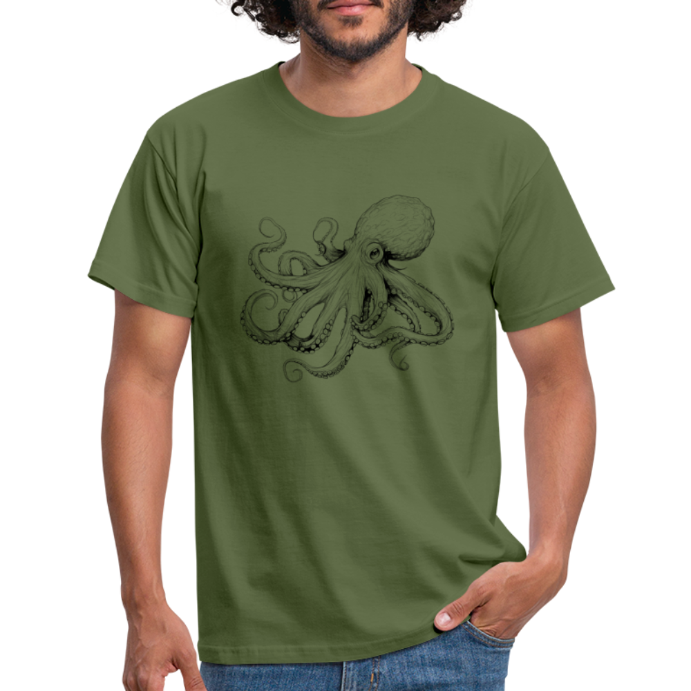 Zarte Oktopus Kraken Illustration in schwarz - Männer T-Shirt - Militärgrün