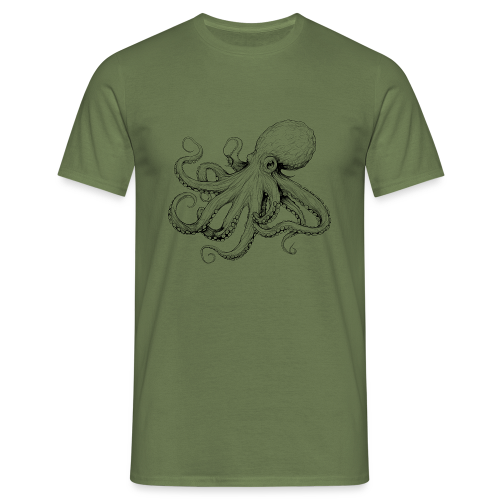 Zarte Oktopus Kraken Illustration in schwarz - Männer T-Shirt - Militärgrün