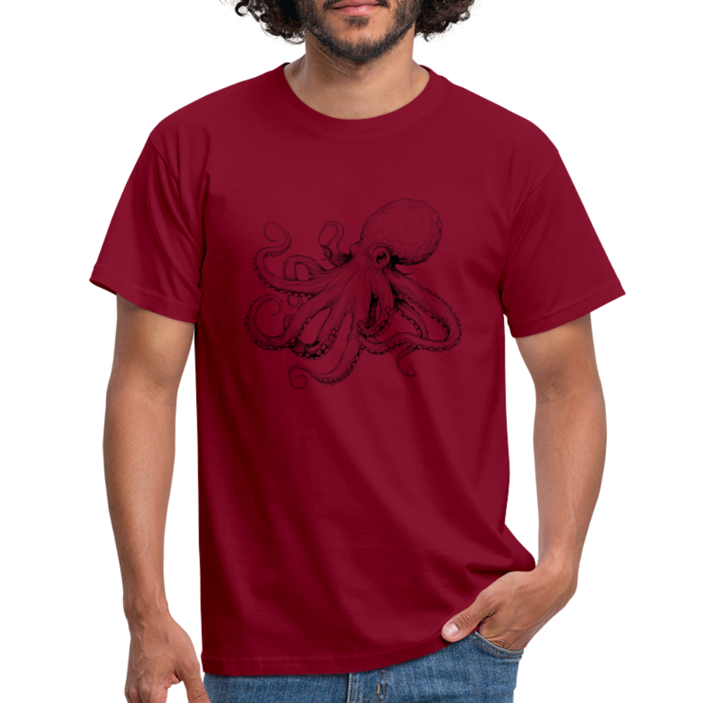 Zarte Oktopus Kraken Illustration in schwarz - Männer T-Shirt - Ziegelrot