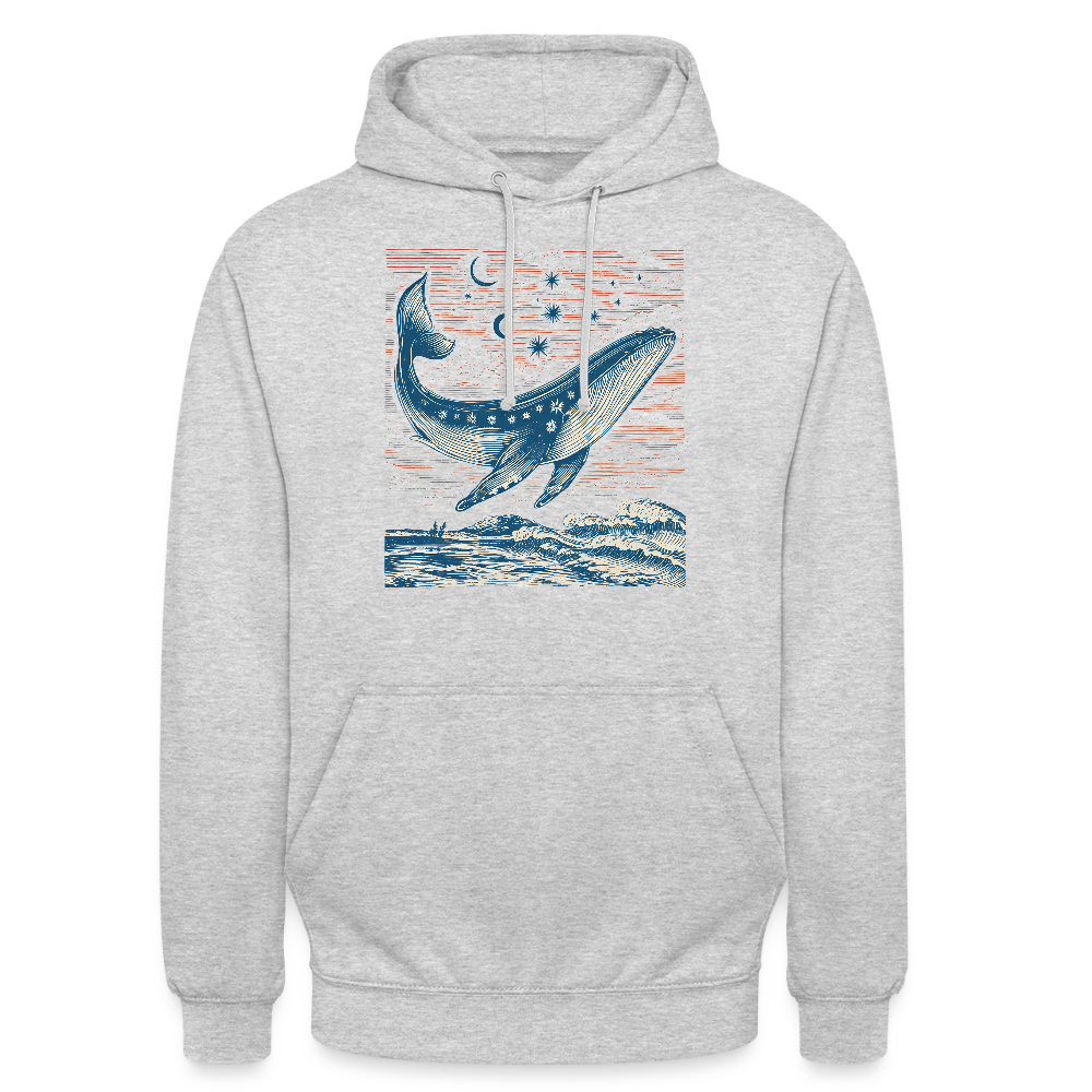 Kosmischer Wal – Retro Ocean Art - Unisex Hoodie - Hellgrau meliert
