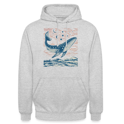 Kosmischer Wal – Retro Ocean Art - Unisex Hoodie - Hellgrau meliert