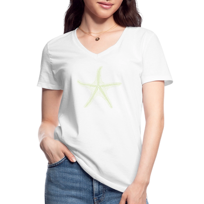 Vintage Seestern Motiv (hellgrün) - Klassisches Frauen-T-Shirt mit V-AusschnittR - by Artful Alchemist