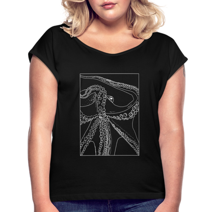 Lineart Oktopus im Rahmen - Frauen T-Shirts mit gerollten Armen - by Artful Alchemist