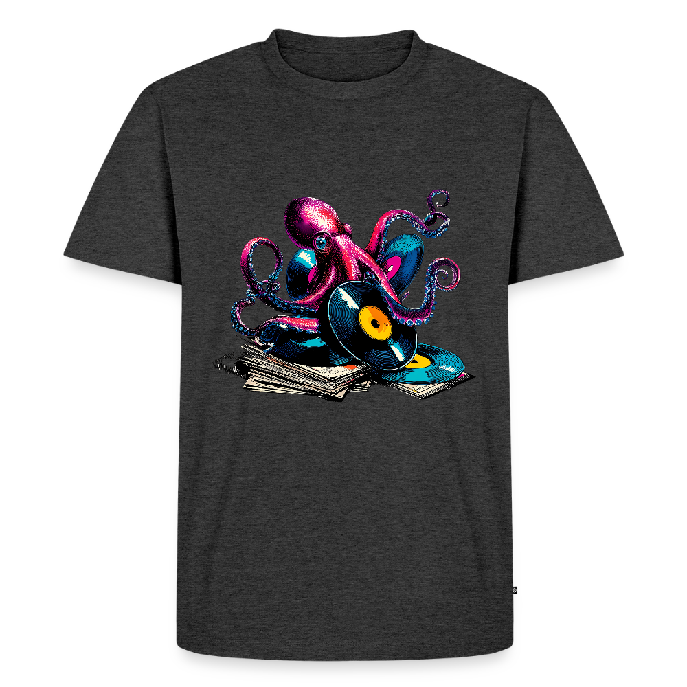 DJ Oktopus – Wenn Tiefsee auf Vinyl trifft - Männer Premium Bio T-Shirt - Anthrazit meliert