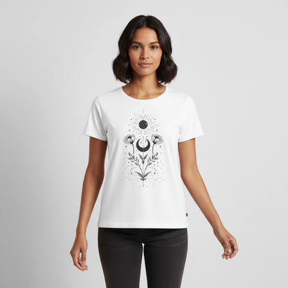 Celestial Bloom – Boho Moon & Sun - Frauen Premium T-Shirt - by Artful Alchemist