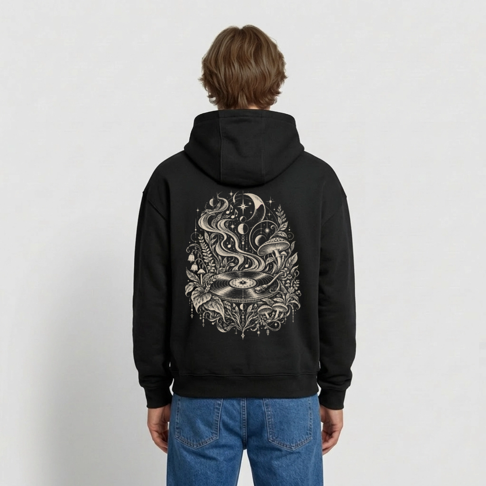 Moonlight Vinyl – Oversized Heavyweight Unisex Hoodie - Schwarz