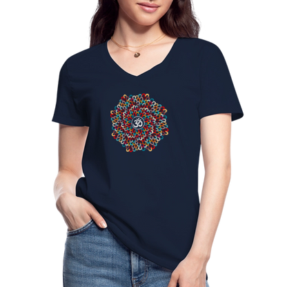 Yogi, Prana Mandala Om - Bunte Federn - Klassisches Frauen-T-Shirt mit V-Ausschnitt - by Artful Alchemist