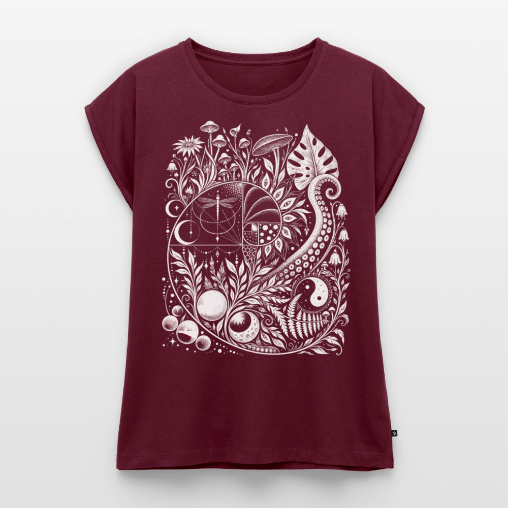 Nature Spiral – Frauen T-Shirt mit gerollten Ärmeln - Burgunderrot