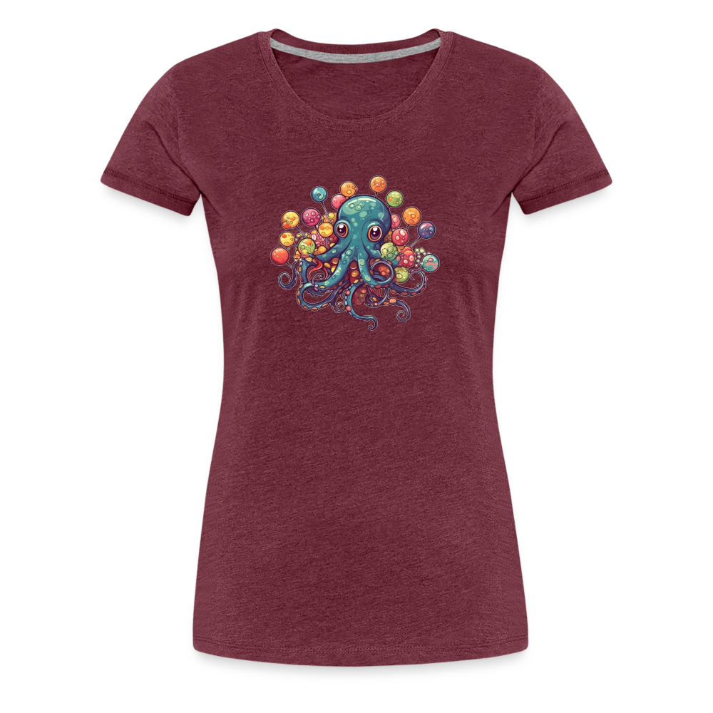 Lustiger Comic Oktopus mit Lollipops - Frauen Premium T-Shirts - Bordeauxrot meliert