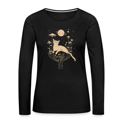 Surreales Katzen Motiv im Kosmos - Frauen Premium Langarmshirt - by Artful Alchemist