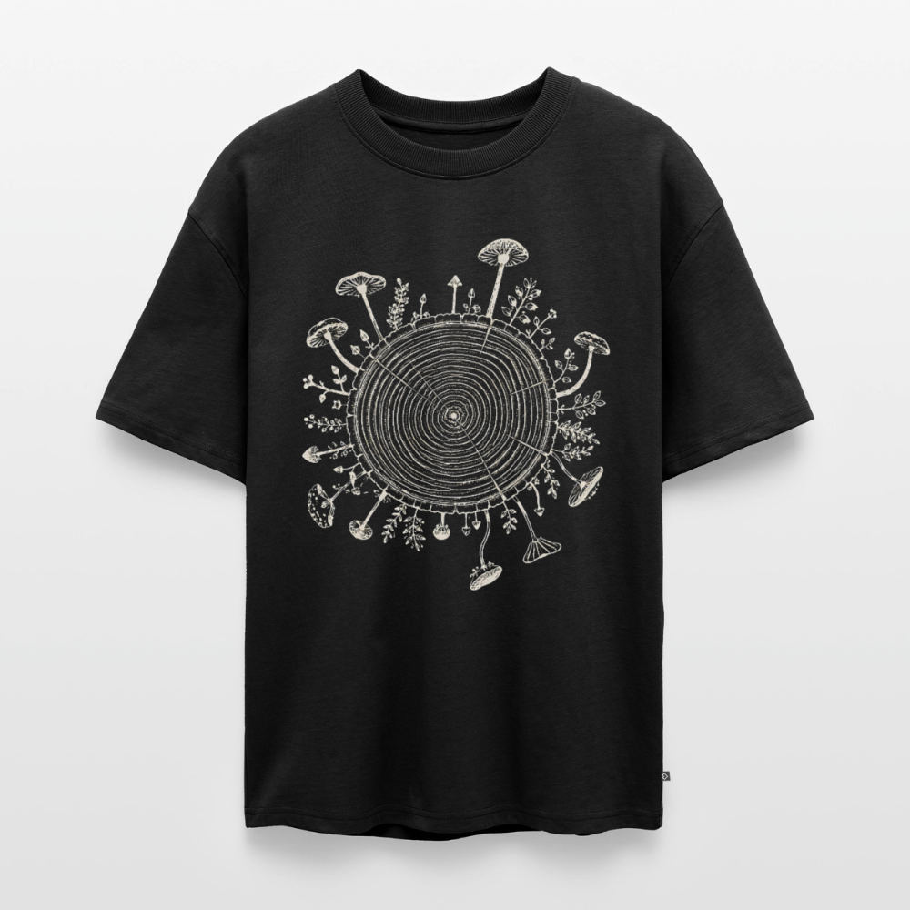 Baumringe & Pilze - Unisex Premium Oversized Bio T-Shirt - Schwarz
