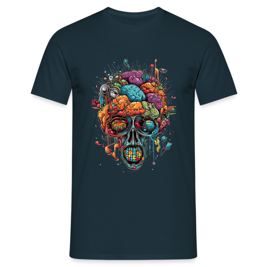 Surrealistischer, psychedelischer Totenkopf - Männer T-Shirt - Navy