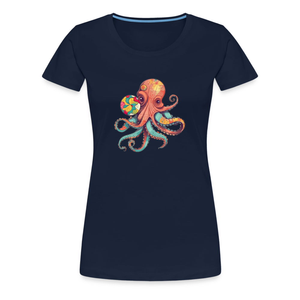 Lustiger Comic Oktopus mit Lollipop - Frauen Premium T-Shirts - Navy